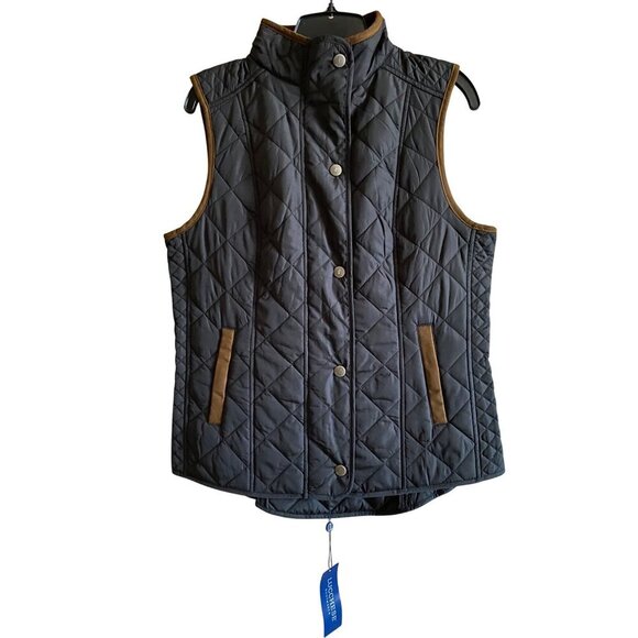 Lucchese Quilted Vest Size M Black Polyester Micro Suede Zipper Coastal Cowgirl - Picture 1 of 10